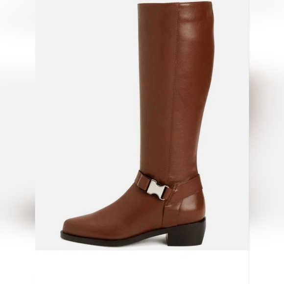 AGUATALIA Brown Leather Knee-High Boots,SZ 8 Made Italy. - Picture 1 of 4